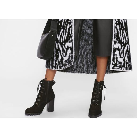 Ted Baker Imojen Leather Lace Up Chunky Heeled Boot Black Size 41 - Picture 1 of 7